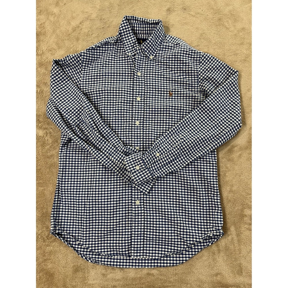 Ralph Lauren Gingham Shirt Men's M Blue White Button-Down Shirt Long Sleeve EUC